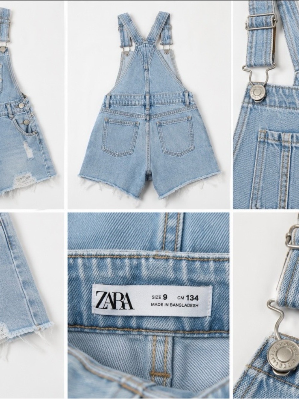 Zara Light Wash Blue Denim Short Overalls